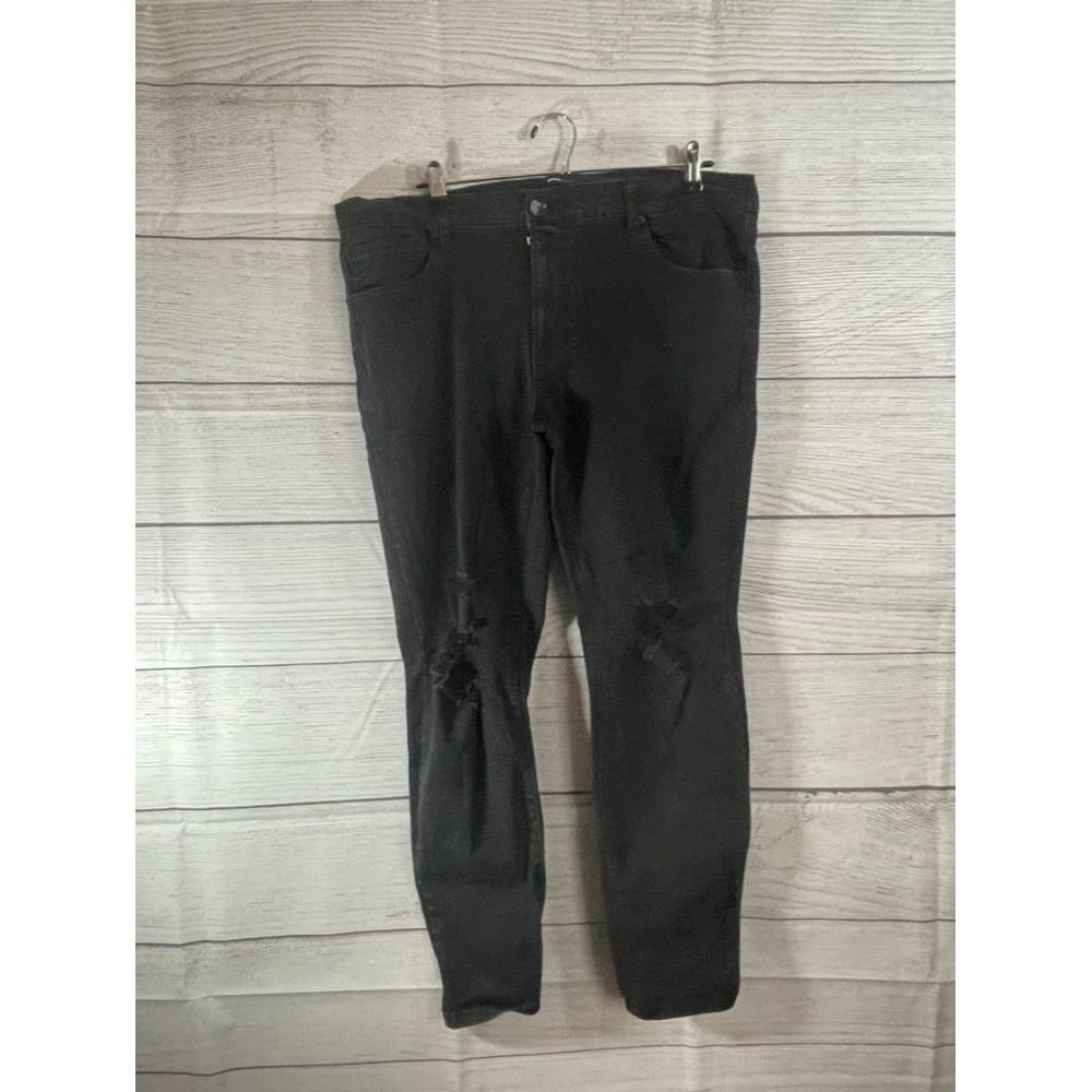 NovaMen - Men's 38 x 28 Black Distressed Straight Leg Denim Jeans